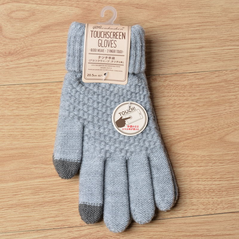 Kvinnor män varma vinter pekskärmshandskar stretch stickade vantar ull helfinger guantes kvinnlig virkhandske: Grå