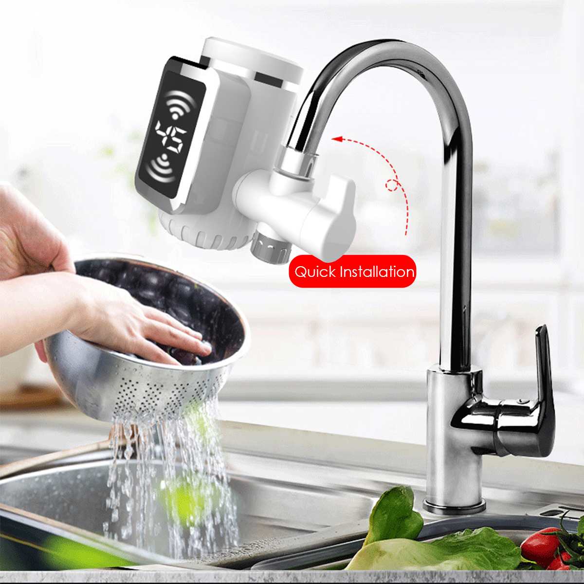 Electric Faucet Water Heater Kitchen Cold Heating Faucet Tankless Digital Instantaneous and cold Water Tap with Adapter