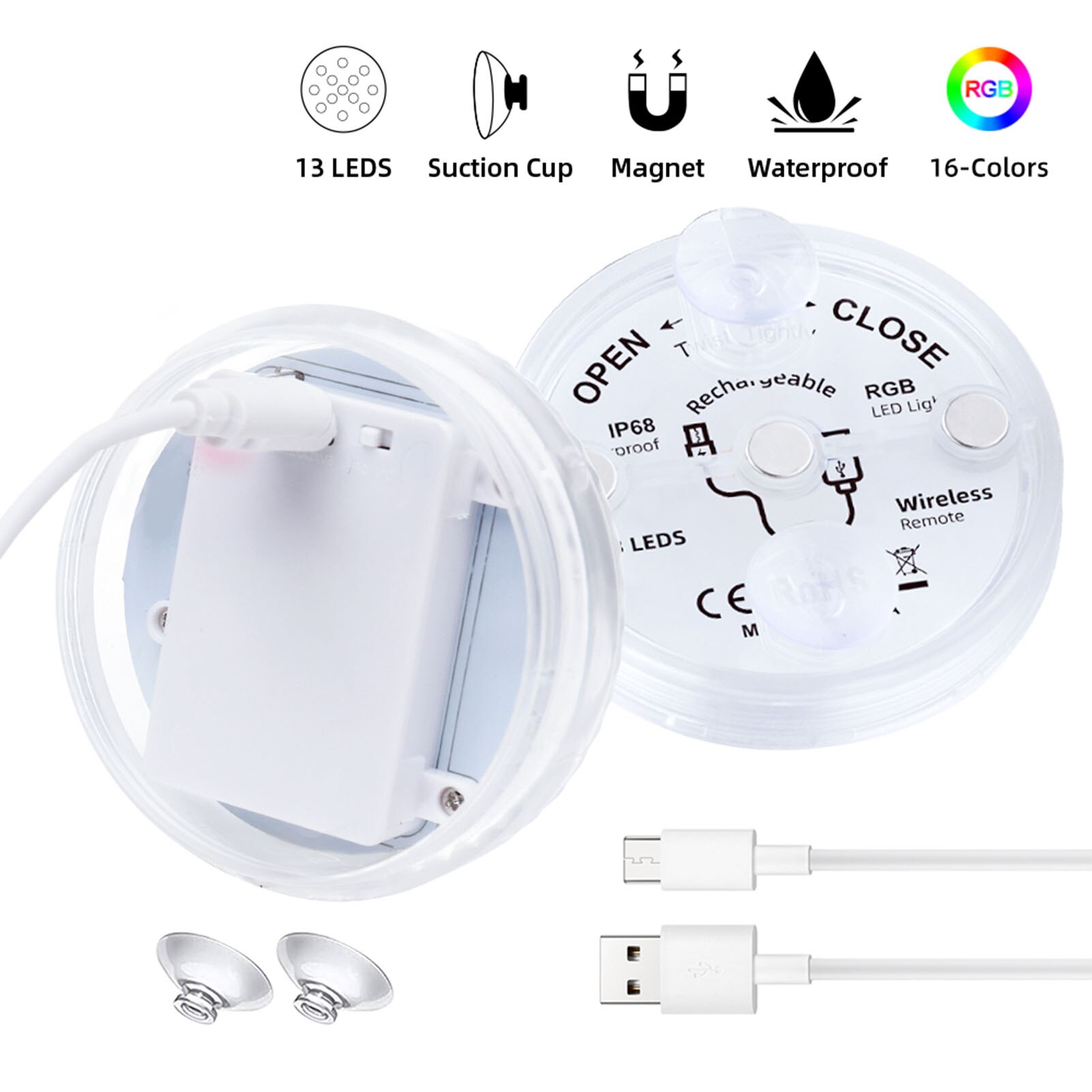 Rgb Underwater Ligh 13 Led Usb Remote Control Submersible Lamp With Magnet And Suction Cup Outdoor Garden Pool Party Night Light
