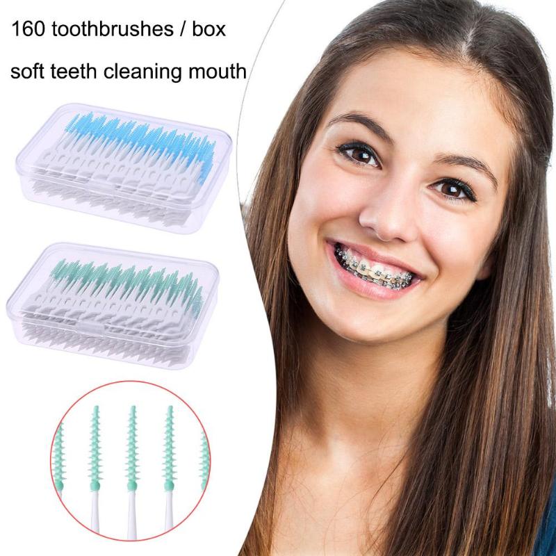 160PCS Soft Interdental Brush Oral Hygiene Tooth Flossing Tooth Pick Interdental Cleaners Dental Brush Tooth Floss Cleaning Tool