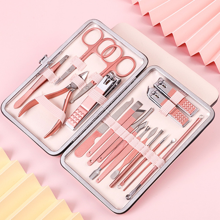 Pink Stainless Steel Nail Clipper Set 7-piece Pedicure Knife Beauty Tweezers Nail Manicure Set Nail Tools Toe Nail Clippers