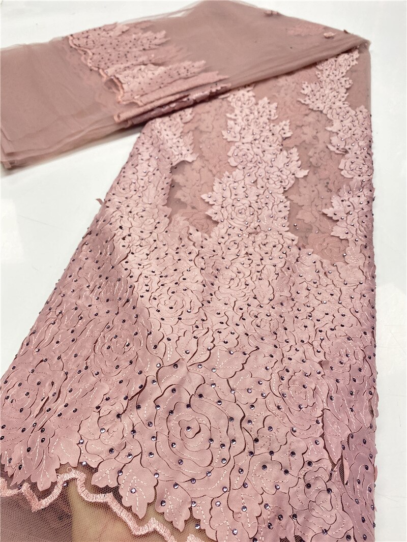 French African Lace Fabric With Stones Embroidered Nigerian Lace Fabrics For Wowen Wedding Sewing YA3620B-6: Picture 9