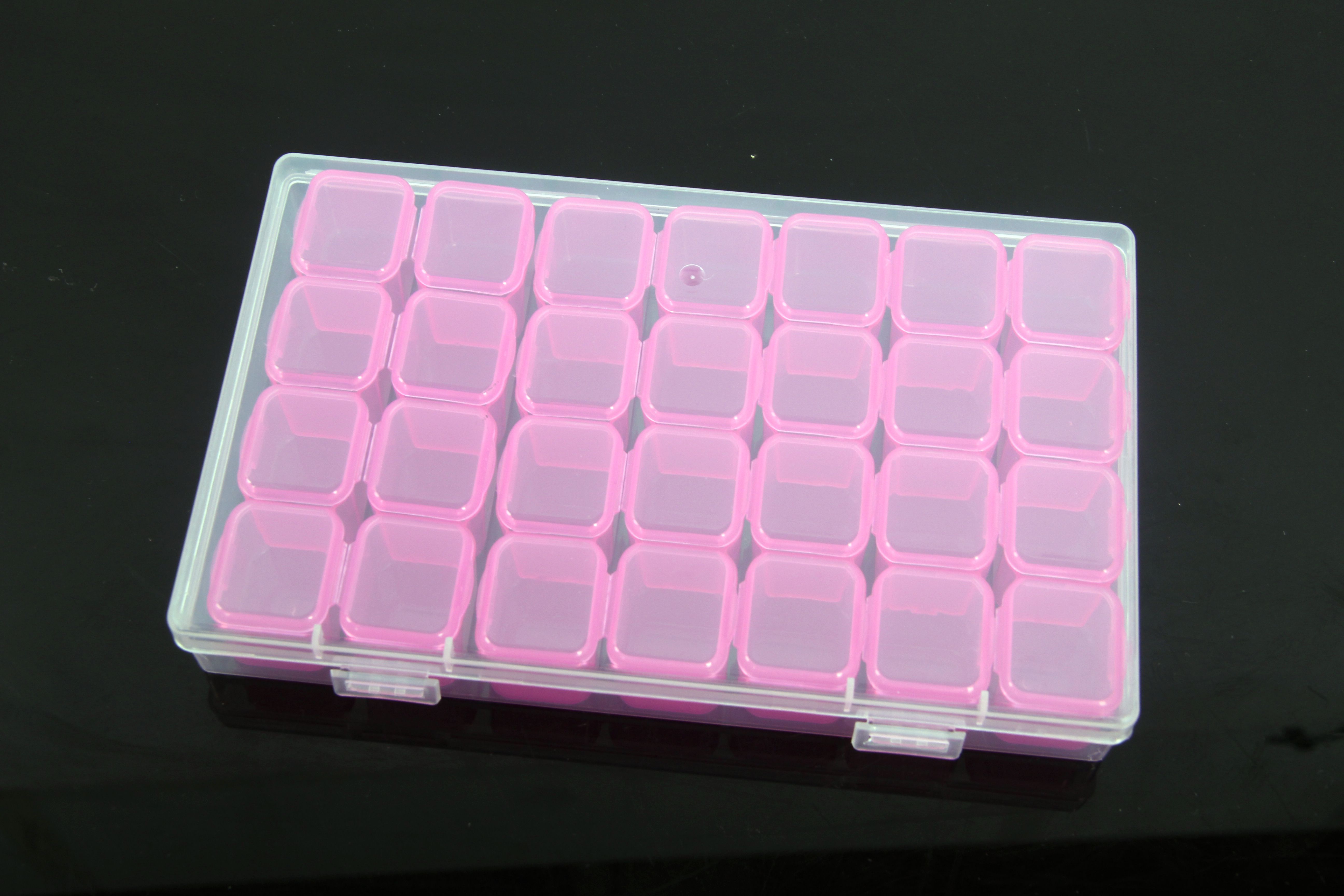 Caja de almacenamiento de perlas de plástico, organizador de cuentas, accesorios de pintura, bordado de diamantes, 28/56 ranuras: Borgoña