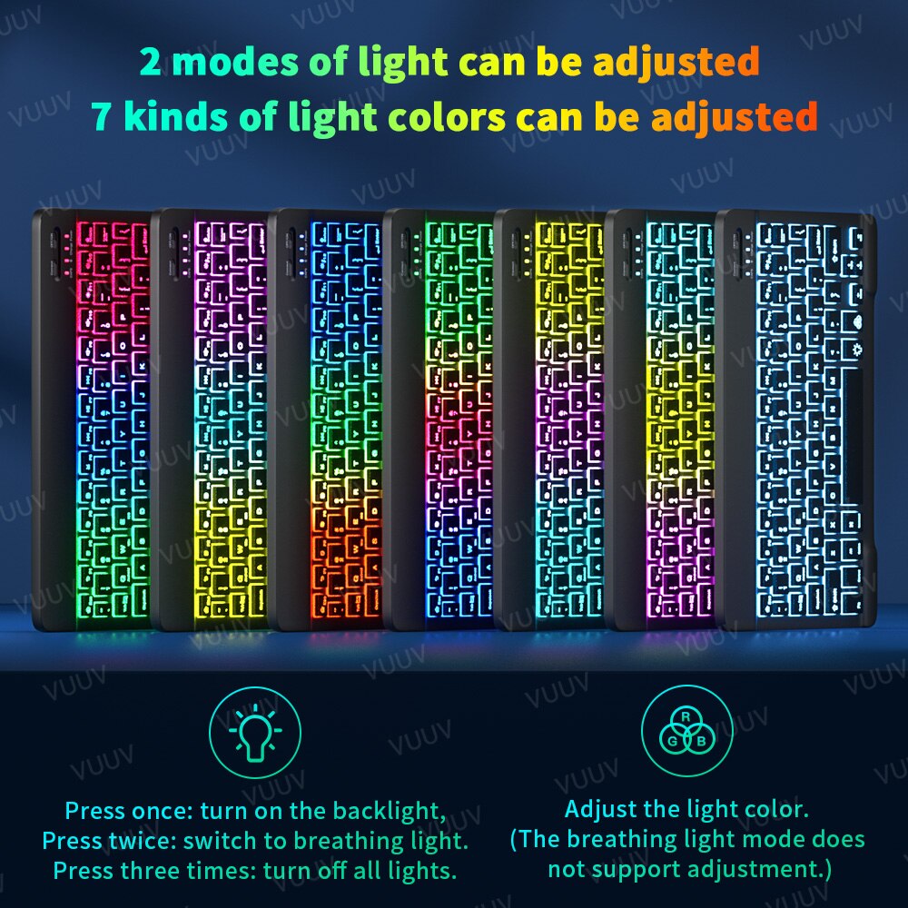 Bluetooth-compatible iPad Keyboard Mouse For iPad Pro 11 12.9 Air 4 7th 8th Rainbow Backlit Wireless Tablet Keyboard For Android