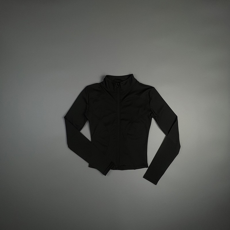Yoga Coat Short Sports Jacket WOMEN'S Fitness Clothes Slimming Body Sculpting Zipper Yoga Jacket: S / black