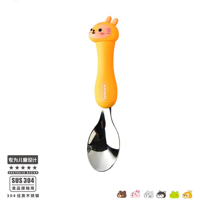 WHYOU Cartoon Stainless Steel Spoon Set Children Kid School Portable Outdoor Travel Cutlery With Storage Box: G