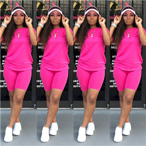 Adogirl Solid Casual Two Piece Set Women Tracksuit O Neck Short Sleeve T shirt Top + Shorts Sportswear Female Clothing: rosy two piece set / L