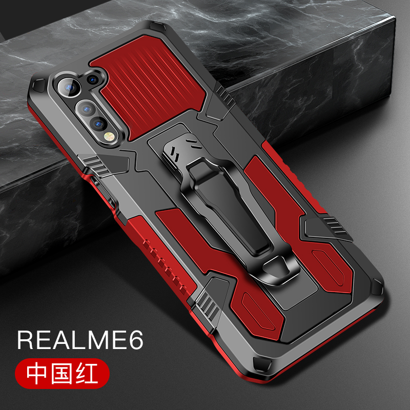 Armor Case Voor Oppo Realme 6 Shockproof Riemclip Holster Cover Voor Oppo Realme 6 6i RMX2001 Realme6 Coque Funda: For Realme 6 / Red