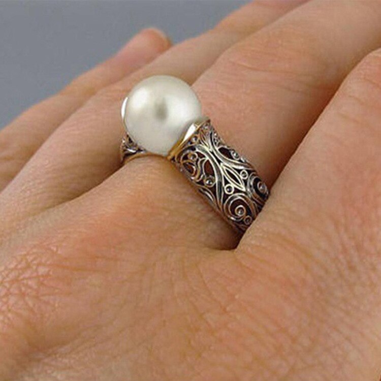 Vintage Bloem Grote Gesimuleerde Pearl Ring Sieraden Kostuum Sieraden De Koning Van De Ring Geeft EEN Aan EEN Vrouw roestvrij Ringen