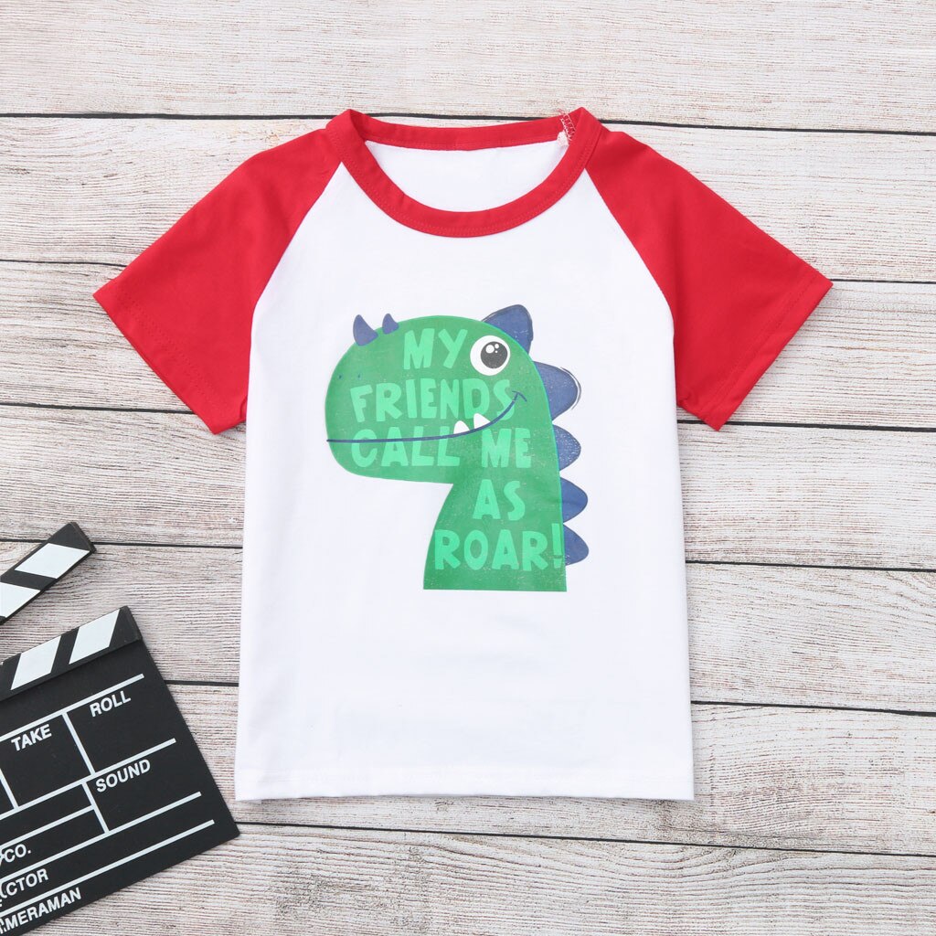 Kinderen jongens meisjes korte mouwen letter dinosaurus bedrukt t-shirt tops kleding maart 5: Rd / 6m