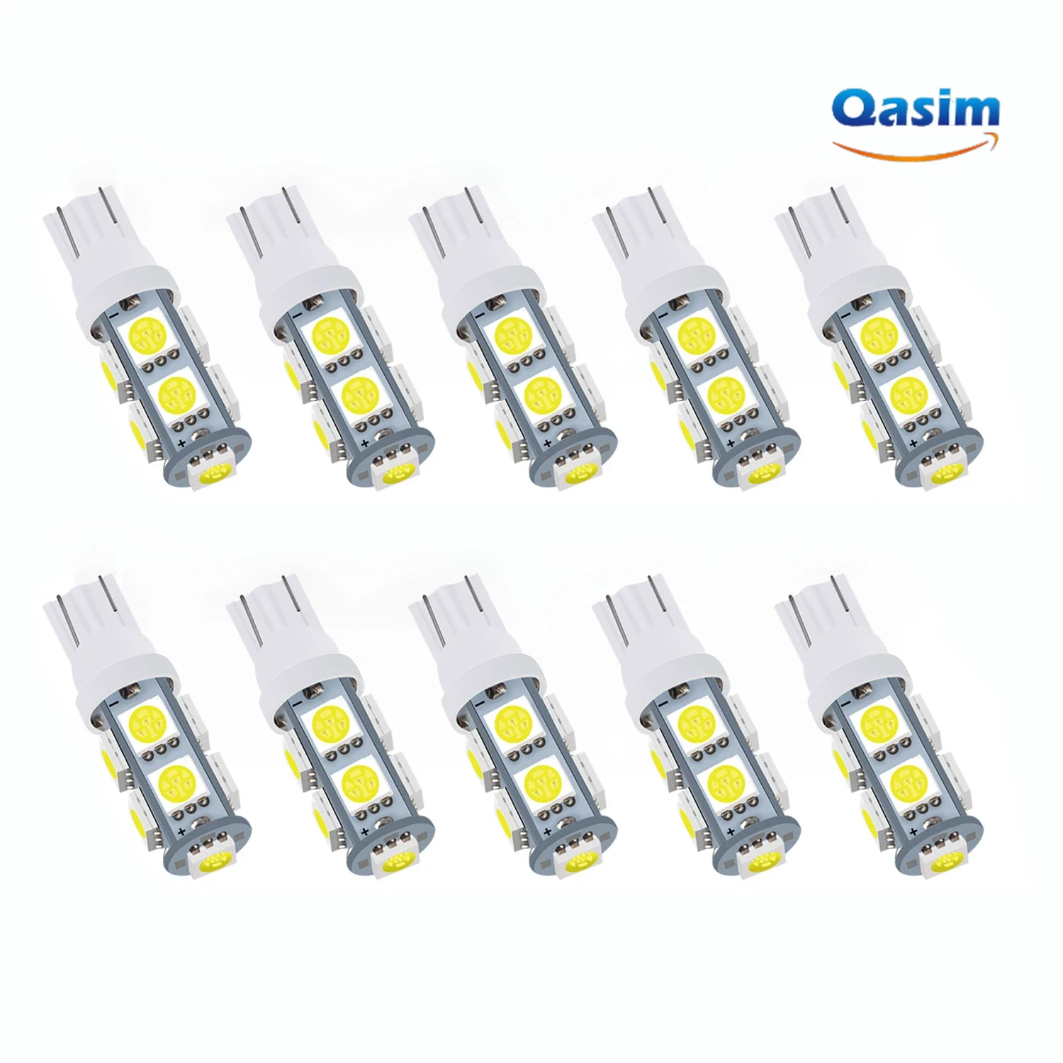 10 Uds. Bombilla LED para coche T10 W5W 194 luz de señal LED 12V 5050 9SMD 8000K cúpula Interior de coche mapas de lectura lámparas de maletero de cuña lateral