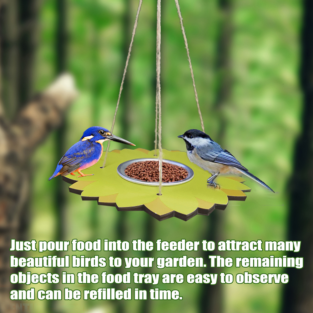 Wooden Stainless Steel Bird Feeder Water Food Dispenser Outdoor Decorations Outdoor Yard Lawn Courtyard Decoration