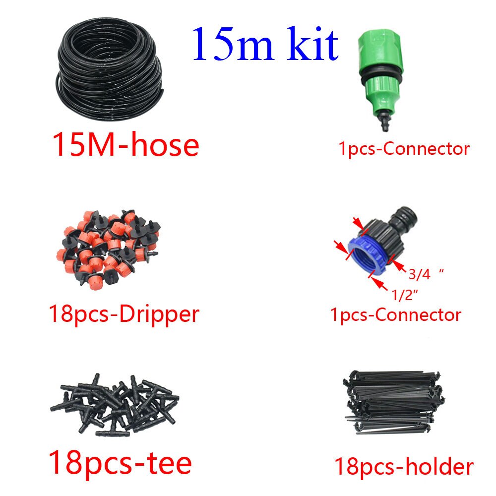 50M-5M DIY Drip Irrigation System Automatic Watering Garden Hose Micro Drip Watering Kits with Adjustable Drippers: 15M