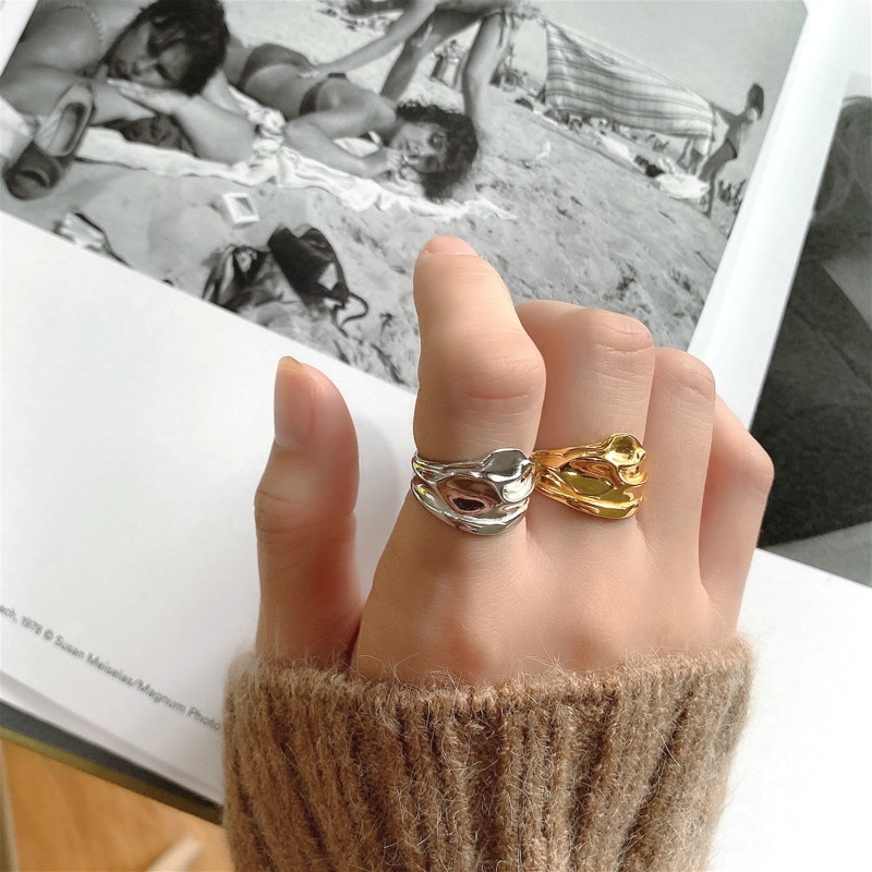 S'steel 925 sterling sølv ringe til kvinder enkle uregelmæssige guldring anillos plata 925 til mujer bague argent fine smykker