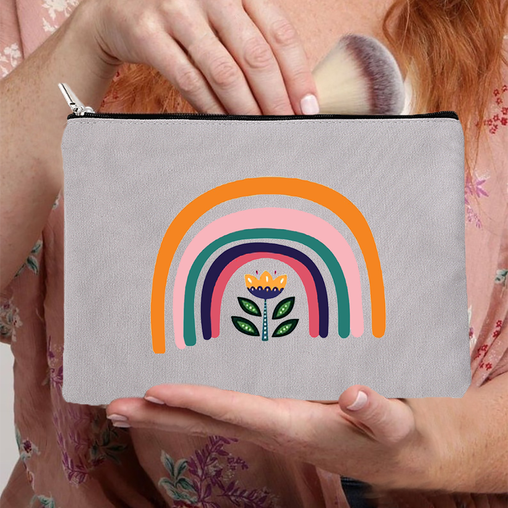 Rainbow kobiety płótno szare kosmetyczki torby moda Zipper torebeczka na kosmetyki podróż torebka na imprezę Organizer biżuterii kobiece prezenty: W09134-TBGY-D