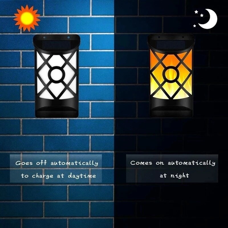 Buitendecoratielamp op zonne-energie, wandlamp op zonne-energie,  ip65 flikkerende vlam, led-nachtlampjes op zonne-energie 66 zaklamp met wit licht, waterdicht.