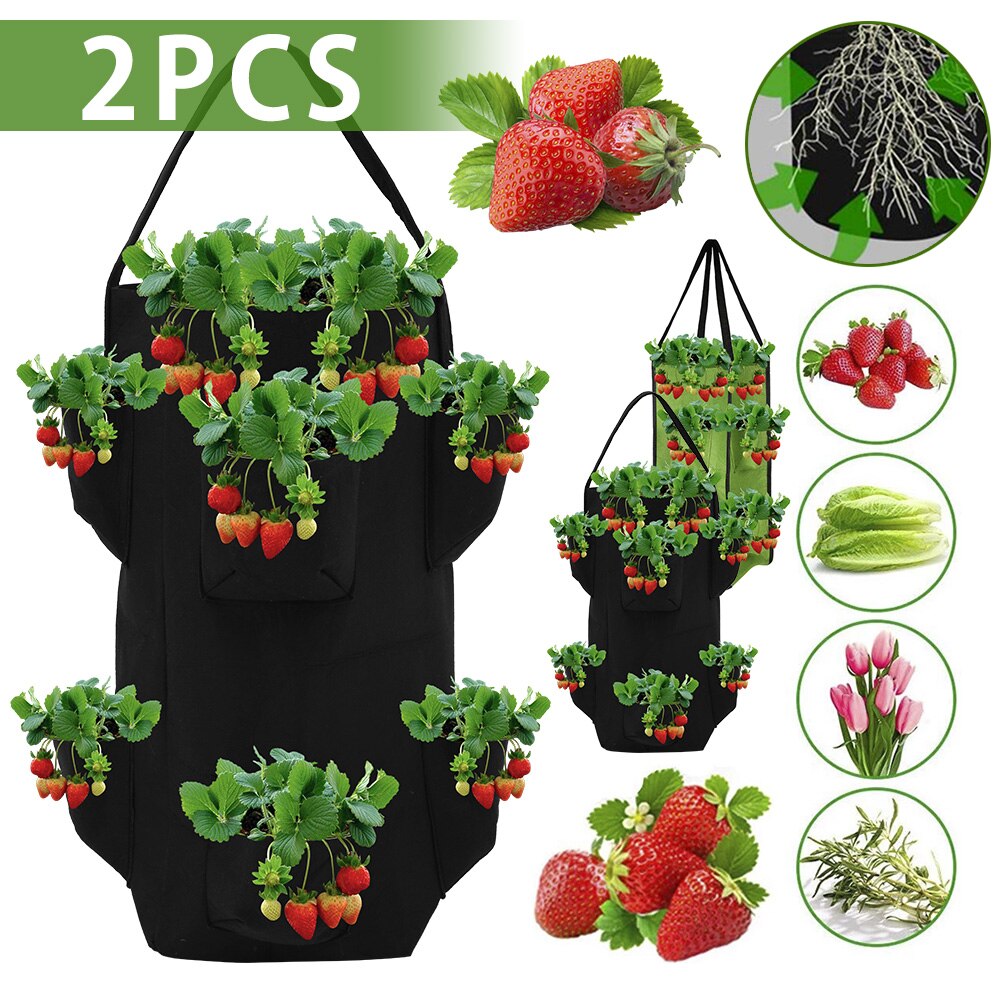 Strawberry Planting Growing Bag 10 Gallons Multi-mouth Container Bags Grow Planter Pouch Root Bonsai Plant Pot Garden Supplies