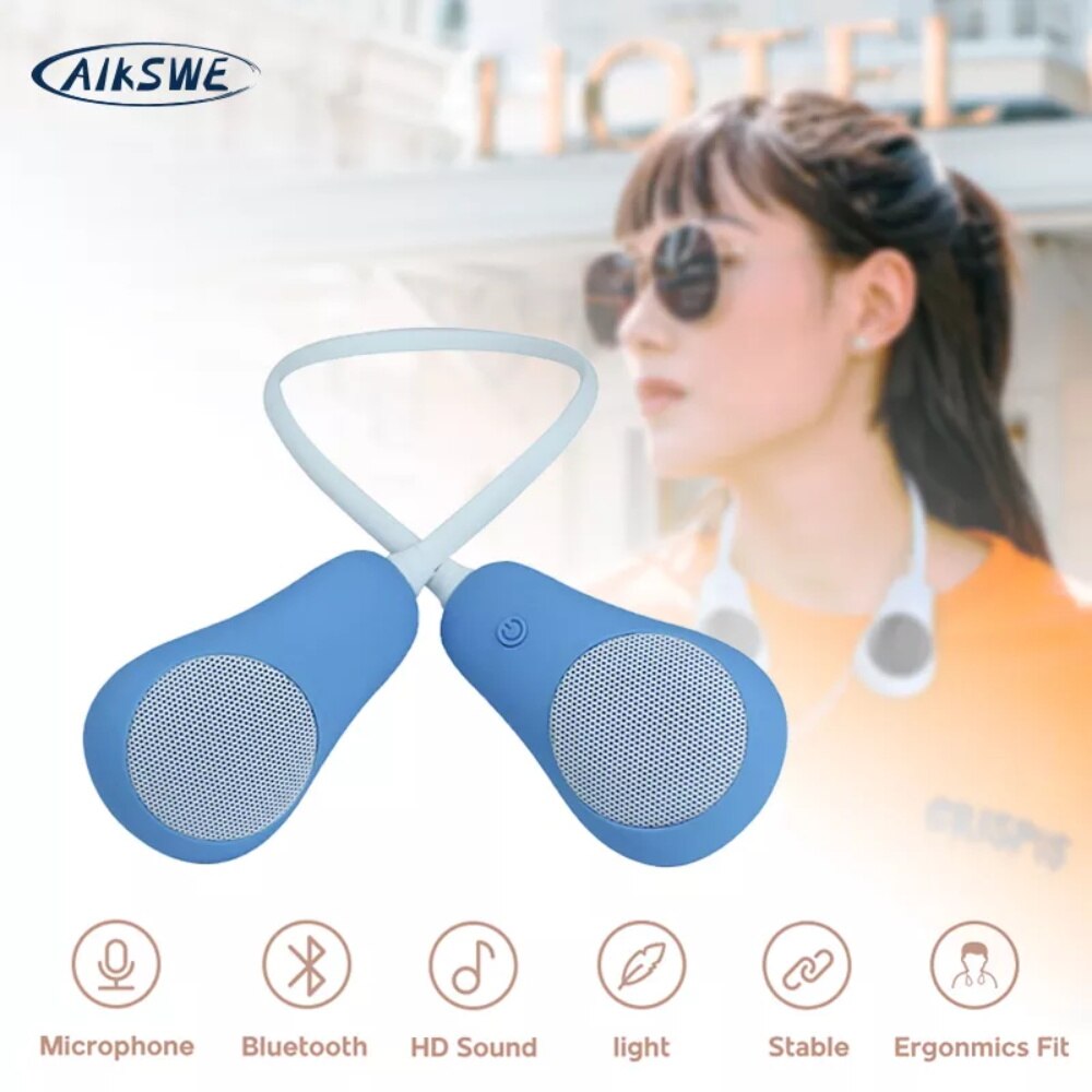 Neck Bluetooth Speaker Wearable Wireless Bass Surround Stereo Portable bluetooth player With Microphone Outdoor Sports Speaker