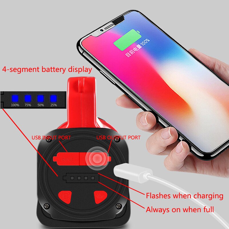 Projecteur Portable 3600mA puissance Mobile 3 Modes projecteur lumière rouge anti-moustique LED + COB double Source de lumière batterie externe