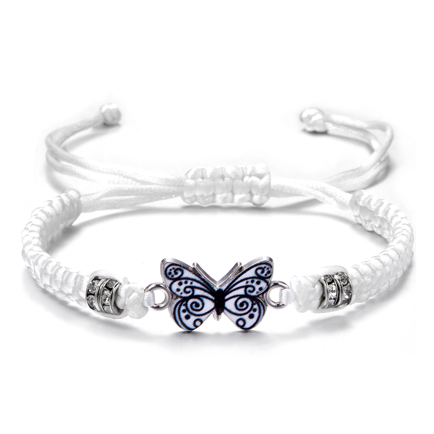 Pulsera de cuerda trenzada hecha a mano para mujer, pulseras con colgante de animales y mariposas coloridas, de joyería para: Bañado en rodio de imitación
