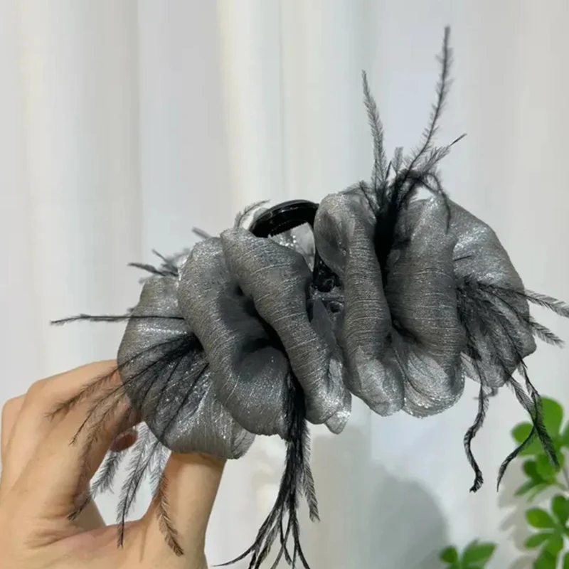 Mesh Bow Grip Clip Women Girls Sweet Black Large Hair Clip Shopping Wedding Daily Hair Claws Hair Accessories: SKY BLUE