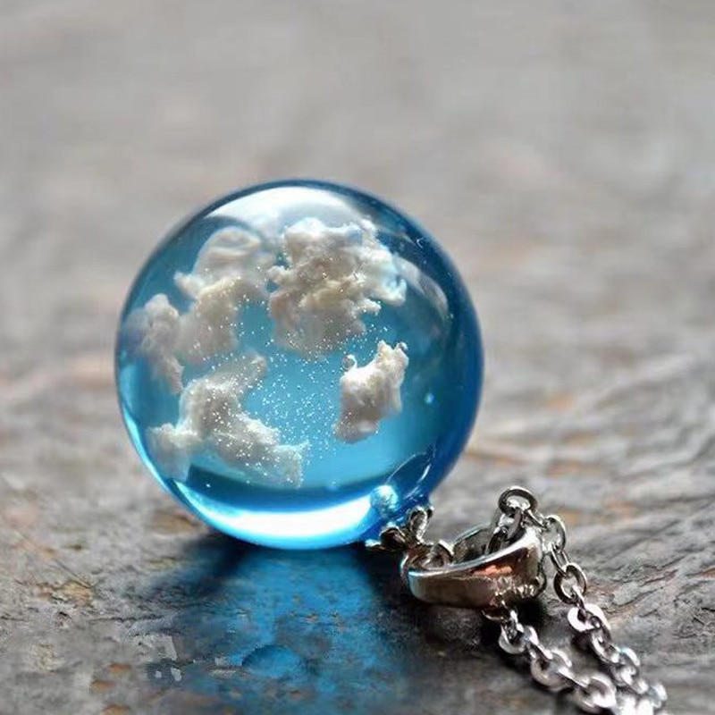 Handmade Blue Sky White Cloud Transparent Spherical Resin Pendant Clavicle Chain Necklace Necklaces Pendants Christmas