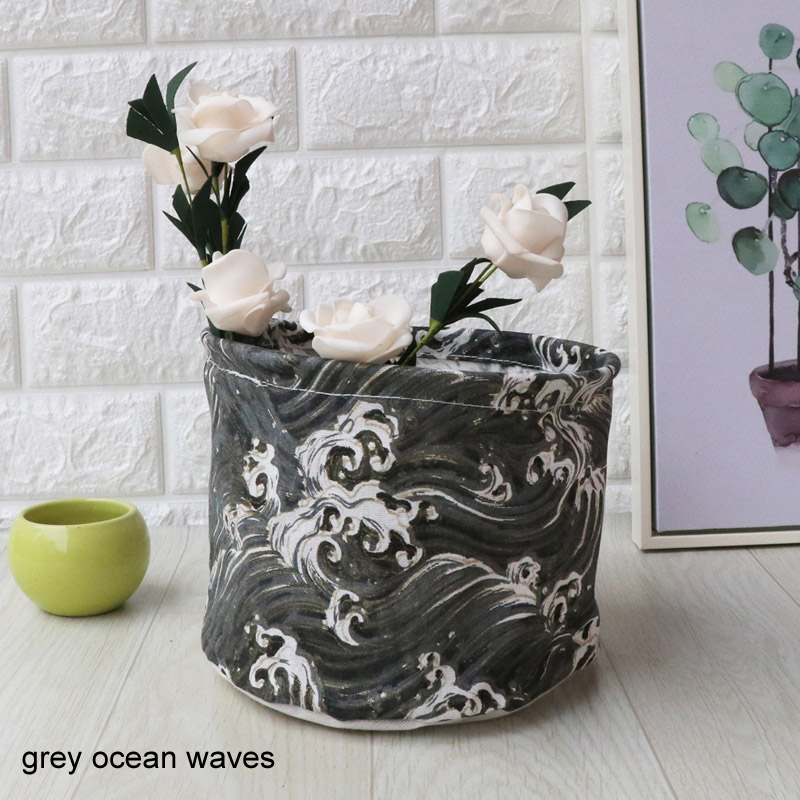 Huishoudelijke Draagbare Opvouwbare Desktop Desktop Opslag Mand Cartoon Afdrukken Speelgoed Opbergtas Kleine Voorwerpen Opbergdoos: grey ocean waves
