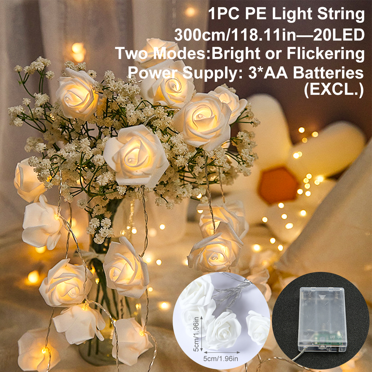 Guirnalda de luces LED con forma de rosa de 2m y 10LED, decoración de boda y cumpleaños, del Día de San Valentín, decoración de árbol de Navidad para el hogar y al aire libre: Caqui oscuro