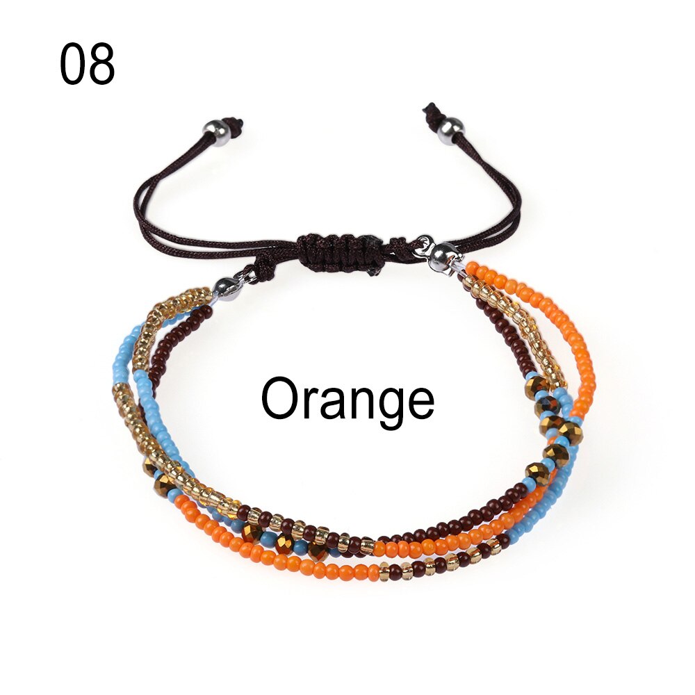 Multi-capa bohemio tejido a mano colorido tejido redondo con cuentas pulsera Retro arroz ajustable cuerda Ethnic Bracele