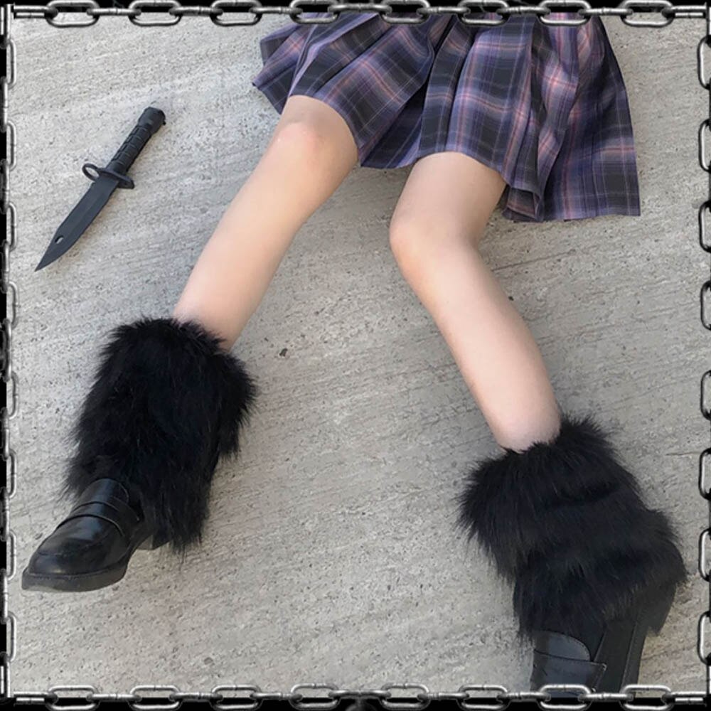 Calentadores de piernas peludos rosas Y2K Punk gótico calentadores de piernas de piel sintética cubiertas de botas señora lindo Jk hasta la rodilla Hipster calcetín cálido calcetines de: Rojo coral