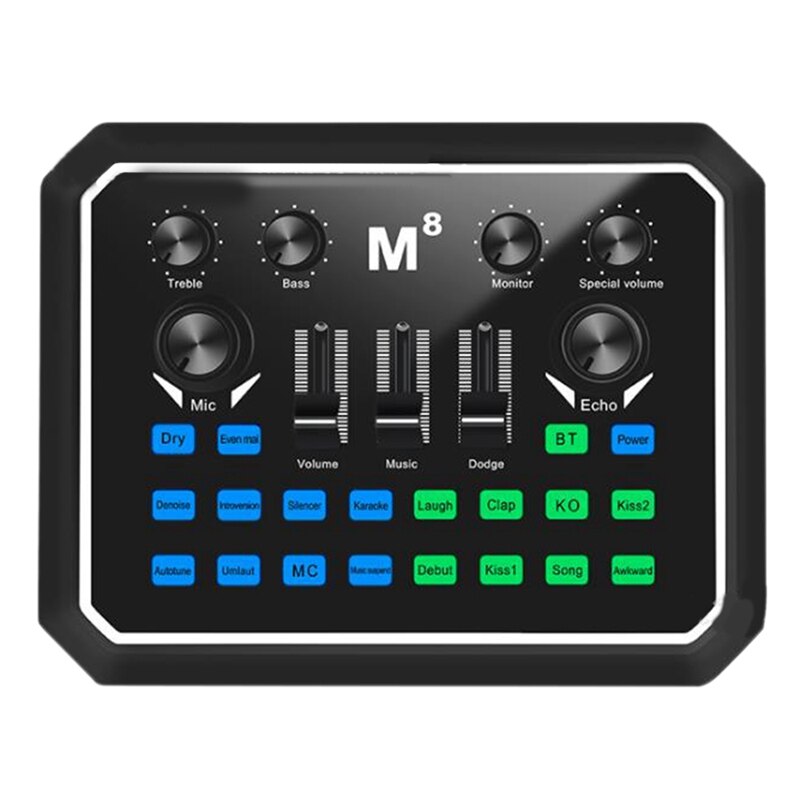 V8S Live Sound Card, Portable Live Broadcast Sound Card Voice Changer Device, Multifunctional External Sound Card for Karaoke Mobile Phone Computer