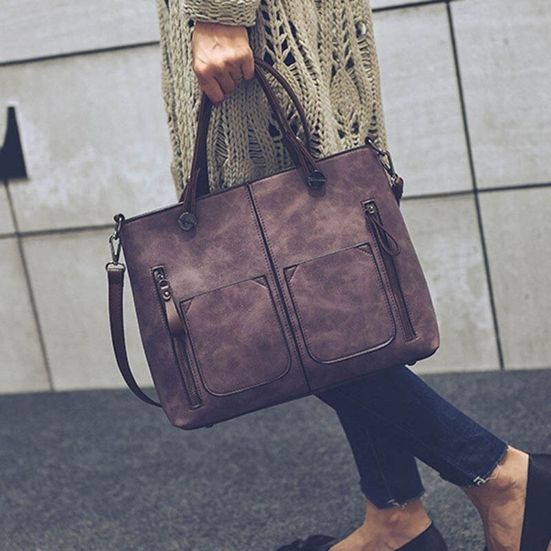 Women's Shoulder Bag - PU Leather Tote - Single Strap Crossbody - Zipper Closure - Casual & Shopping: Purple