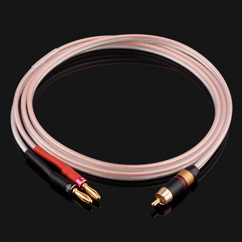 OFC Audio Speaker Cable RCA Lotus Head to Dual Banana Spade Y Plug 2.0 Pin for Subwoofer AMP Soundbox Box 2.1 Premium Aux Cable: black / 1m