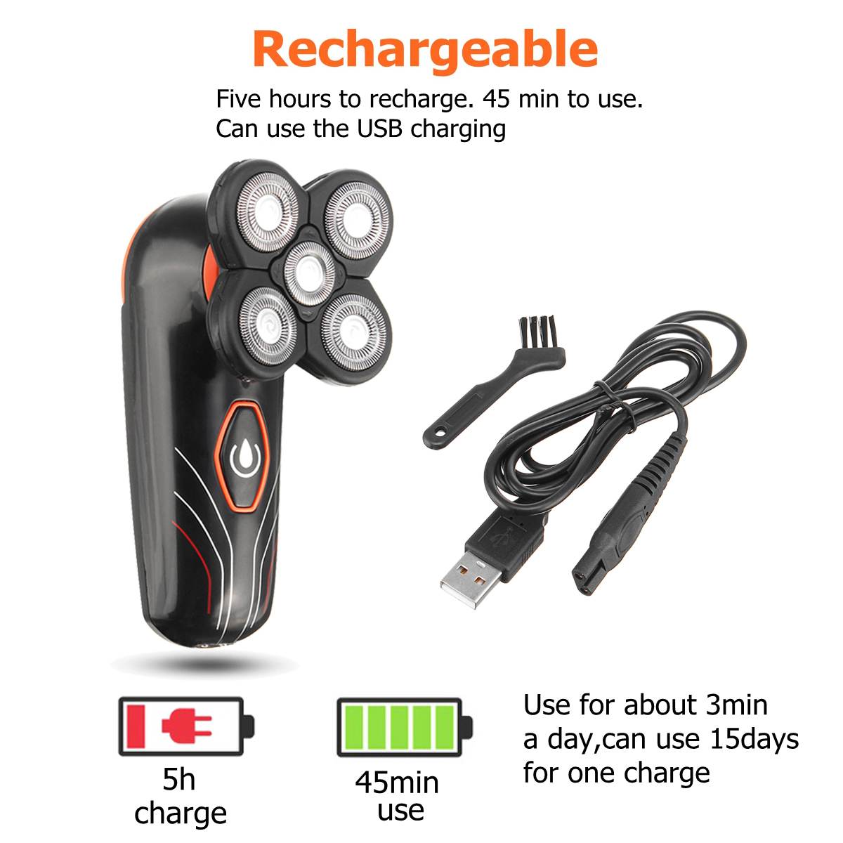 Waterproof USB Rechargeable Electric Shaver 5 Floating Head Shaving Machine Waterproof Electric Shavers for Body Washing Trimmer