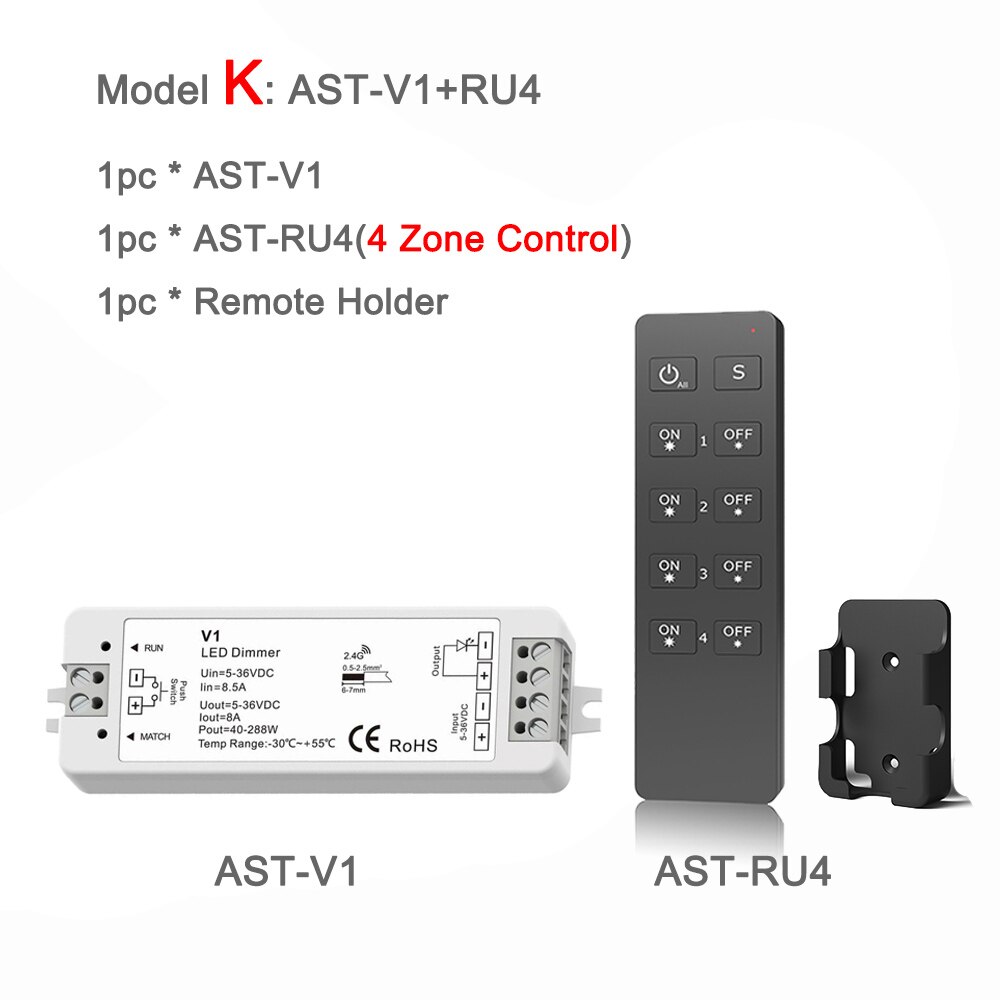 LED Dimmer 12V 24V PWM RF 2.4G Wireless Touch Remote Controller 5V 36V Smart Wifi Dimmer Switch for Single Color LED Strip Light: Model K