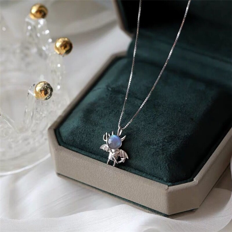 Sole Memory Moonstone Sweet Cute Little Devil 925 Sterling Silver Clavicle Chain Female Necklace SNE499