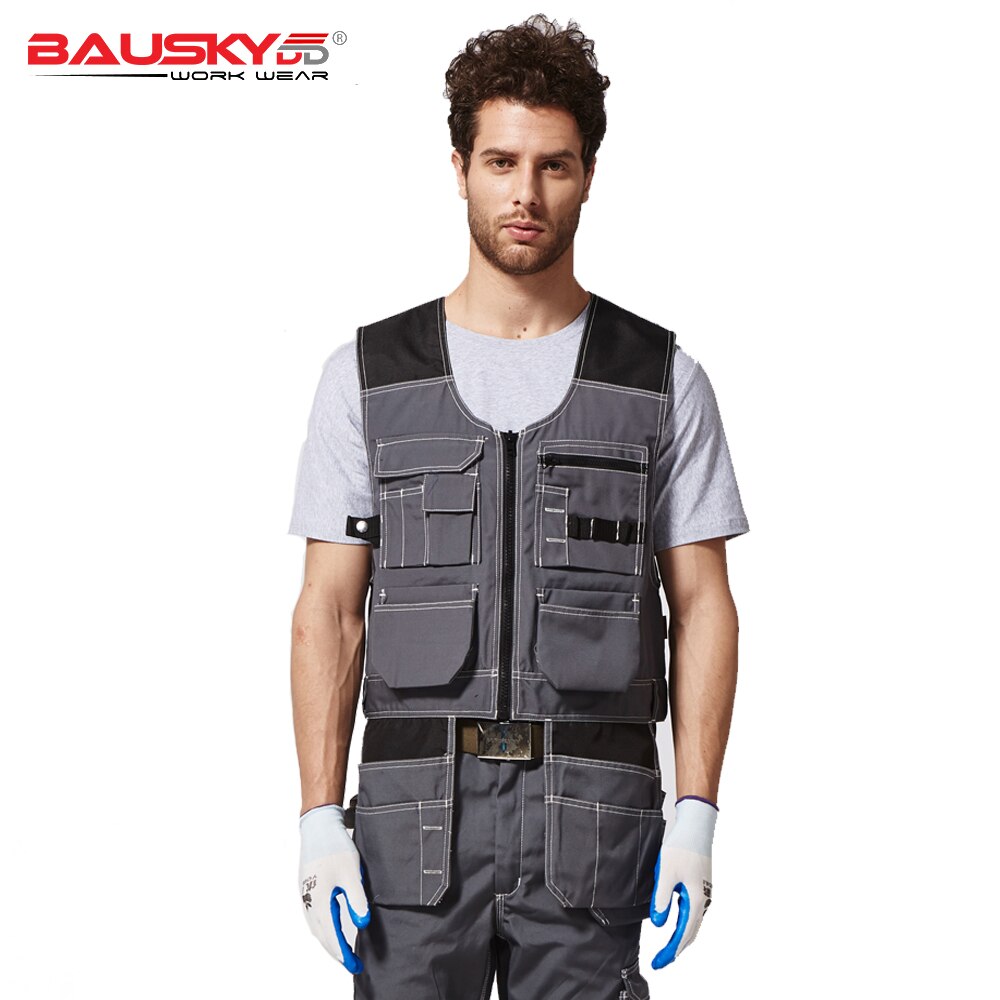 Dark Grey Tool Working Vest Multi Pockets Workwear Work Clothes: Grey / XXL
