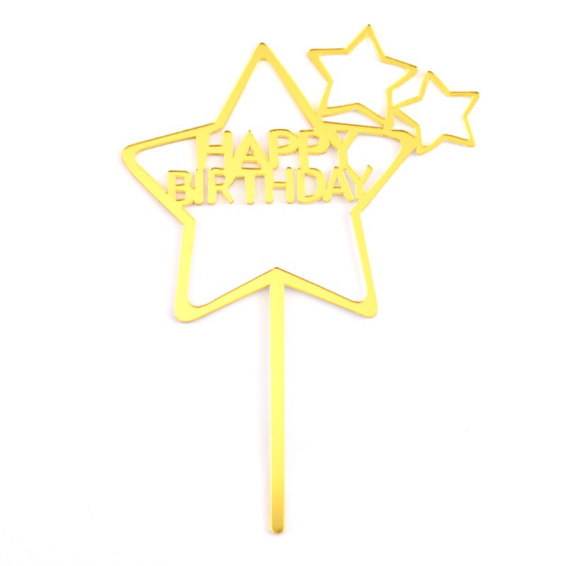 1PC Cake Topper Stars Sweet Love Heart Acrylic Happy Birthday Cake Topper Dessert Decoration for Birthday Party Lovely: 602-Gold