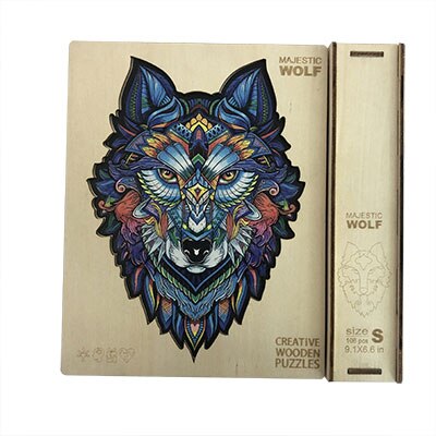 Adult Wooden Animal Puzzle DIY Size A3/4/5 Each Piece Is An Animal-Shaped Wooden Puzzle with A Wooden Box Birthday: wolf jigsawA5