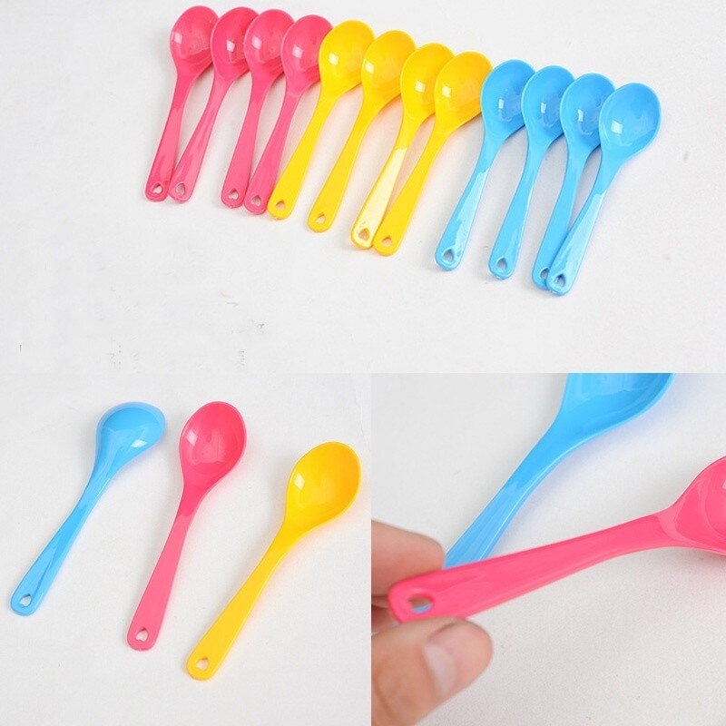 12pcs Safe Plastic Baby Feeding Spoons Lovely Baby Training Eating Kids Solid Ice Cream Coffee Spoon Set Kitchen Tableware