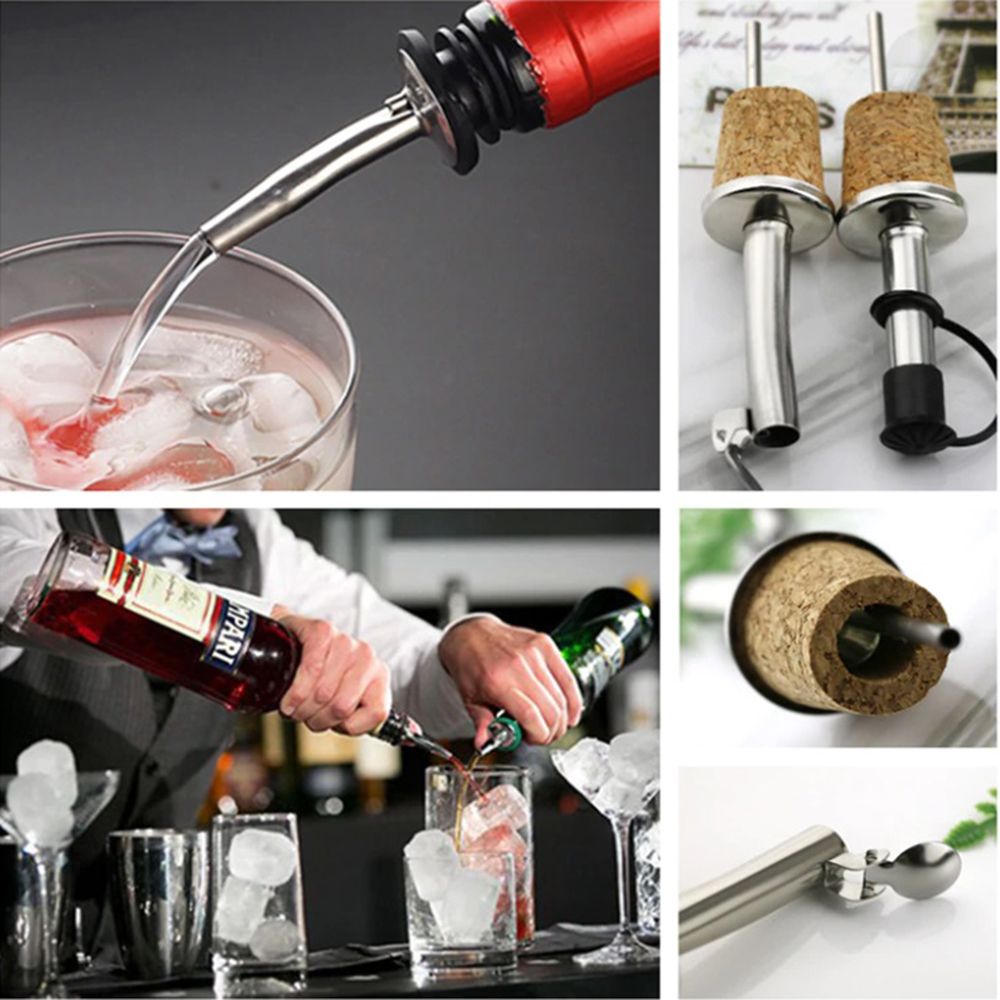 1/3PCS Wine Pourer Oil Bottle Stopper Plug Wooden Cork Stainless Steel Liquor Dispenser Barware