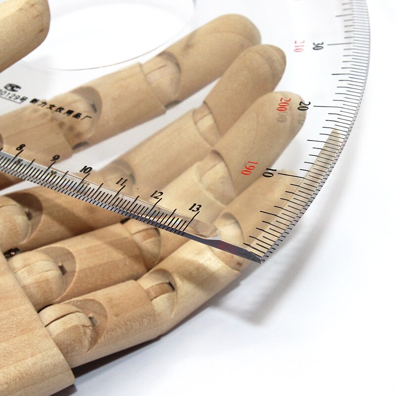 Plastic protractor 180 degrees, 25 cm in diameter, transparent organic material