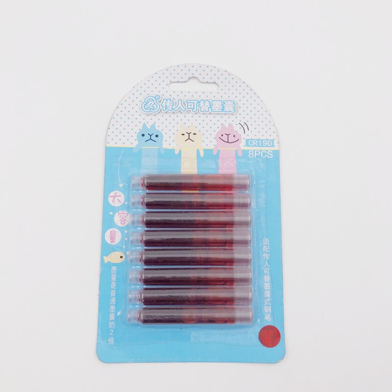 Cute Kawaii 5pcs ink fountain pen set 0.38mm Erasable fontaine Pens Student office stationery Supplies calligraphy ink pen: 8 pcs set red