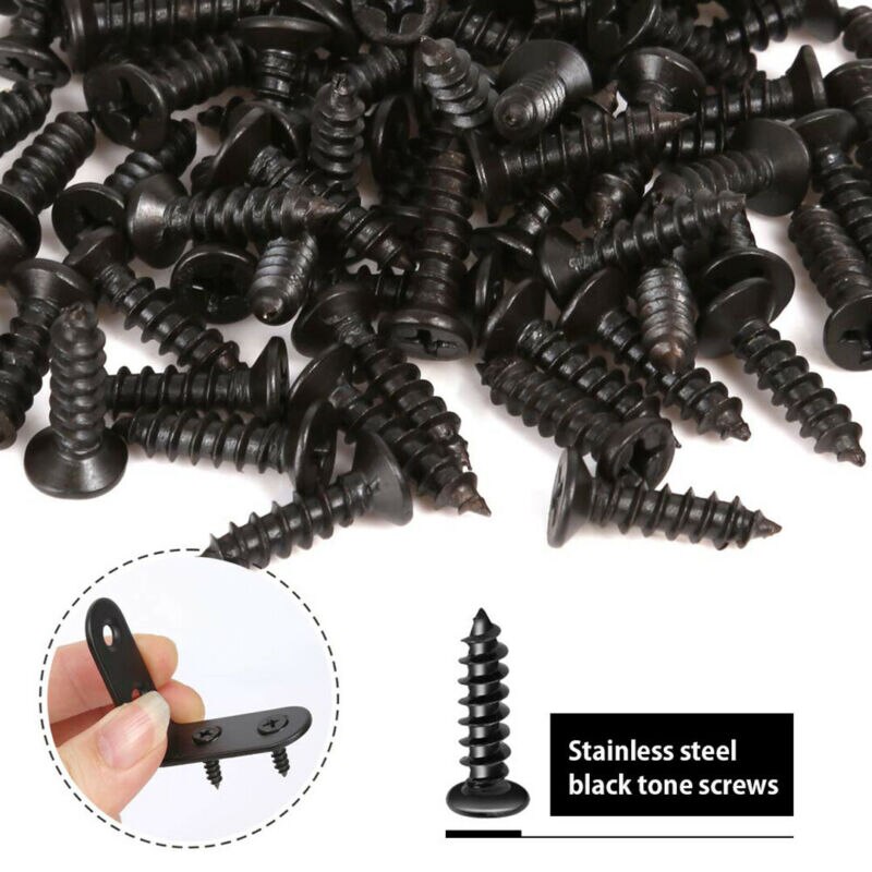 10pcs/Set Supporting Black L-Shaped Brackets With Screws Fixing Right Angle Corners Brace Stainless Steel Furniture Hardware