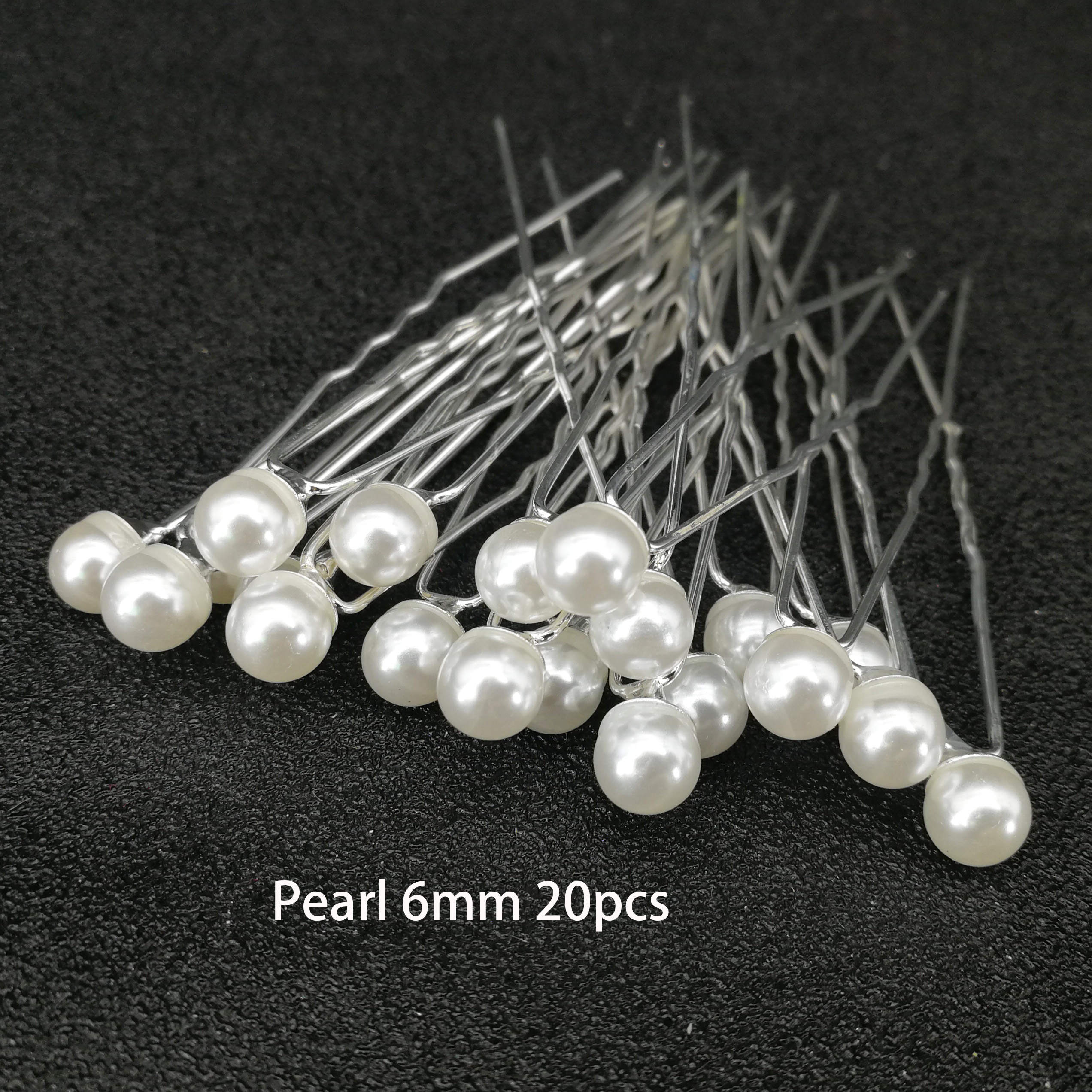 Women U Shape Flower Hairpins Metal Barrette Pearl Clip Wedding Bridal Hair Accessories Wedding Hairstyle Tools: Pearl 6mm 20pcs