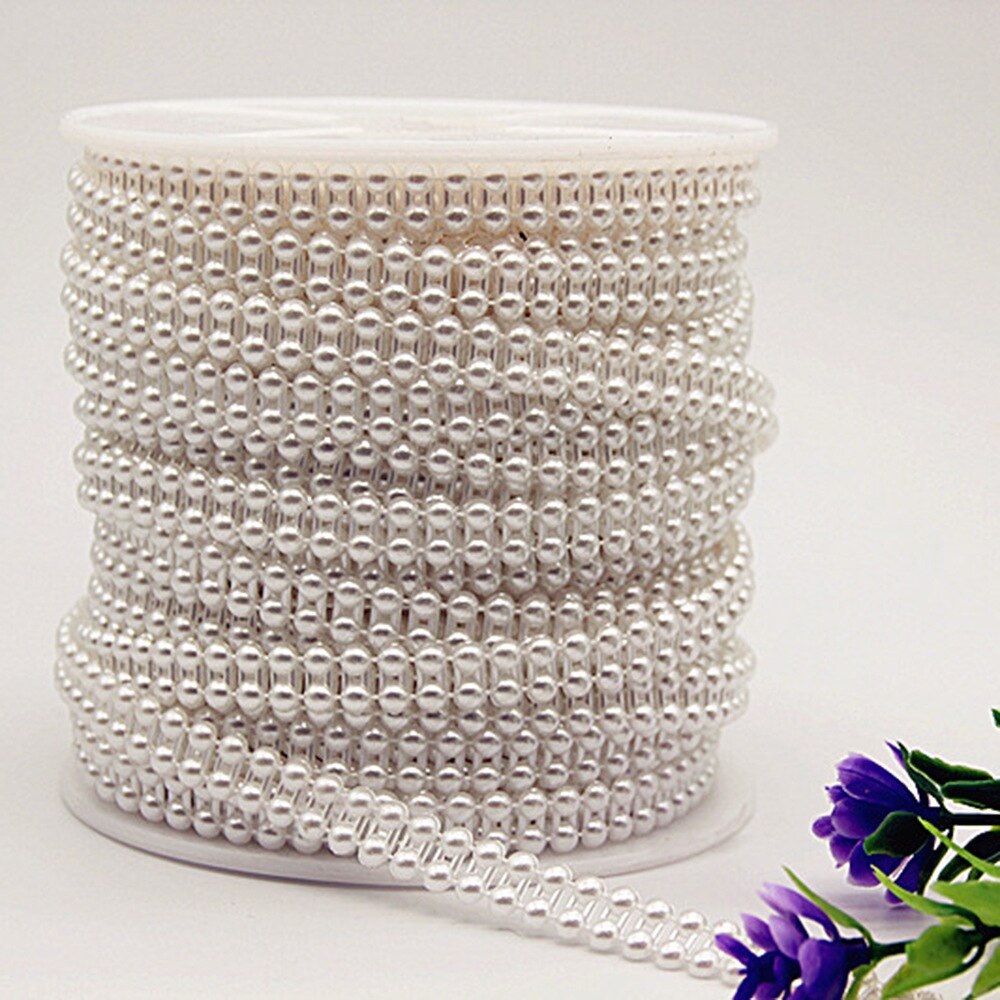 2YD 4Mm Halve Cirkel Dubbele Rij Dubbele Lijn Abs Imitatie Pearl Bead Chain Pop Bridal Lijn Boor Handmatige Diy Plastic kant: 2YD White