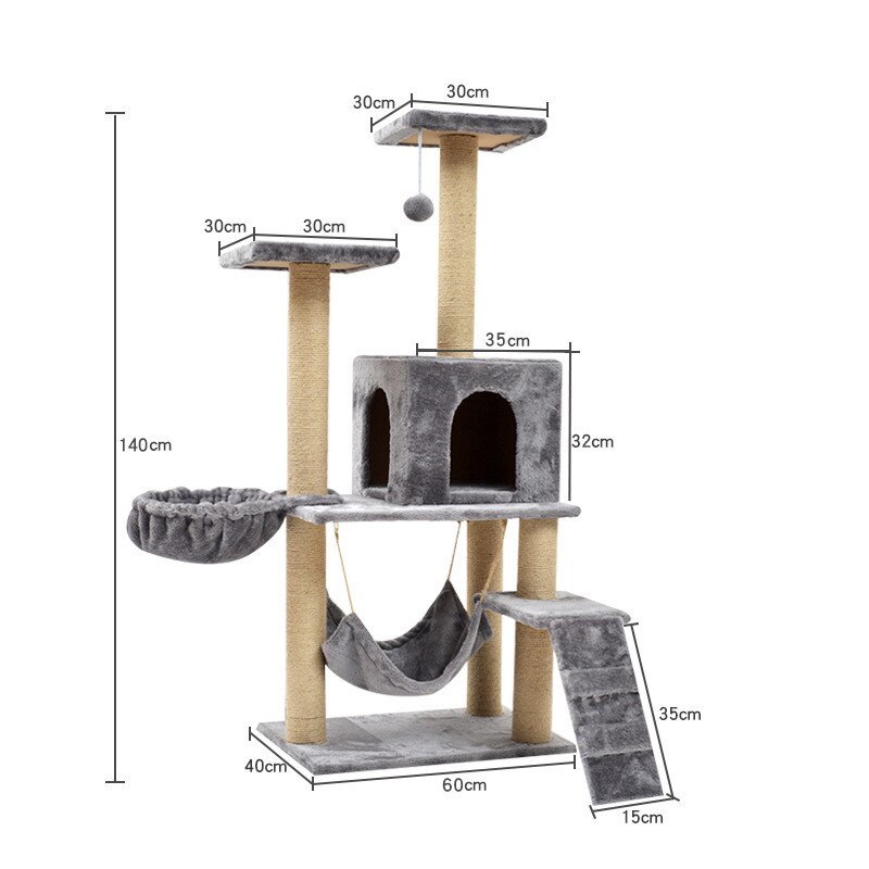 Cat Tree Multilevel Cat Towers with Luxury Condos Cat Tree Tower Kitten Condo Scratching Post: light grey A 140cm