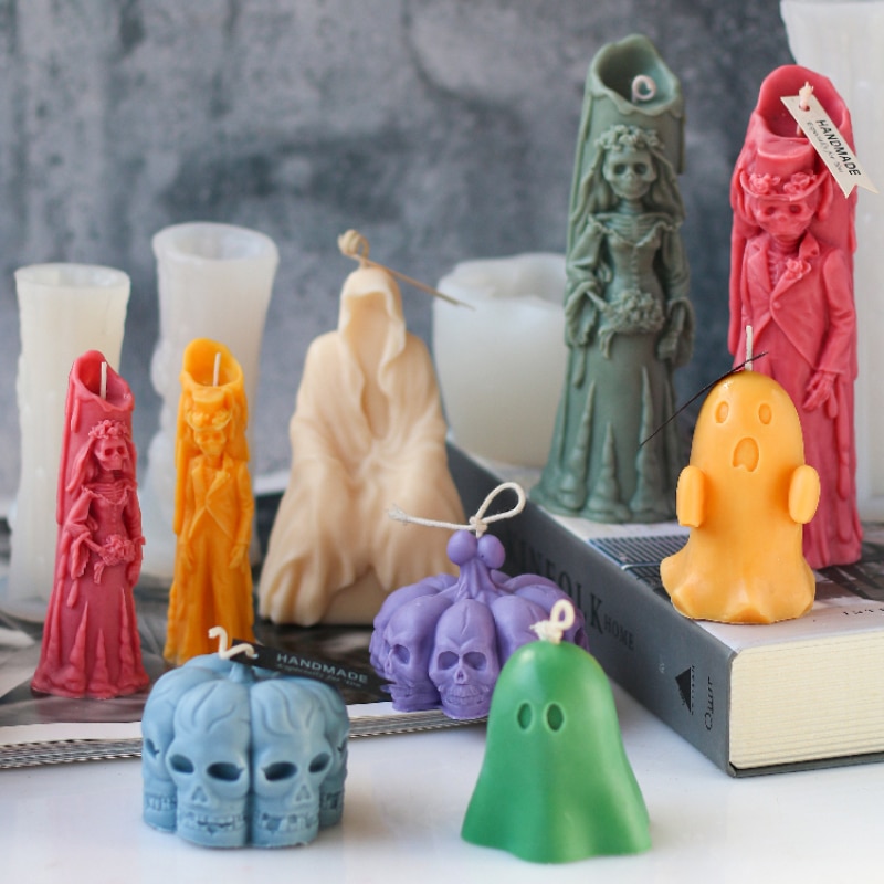 Halloween Ghost Bride Groom Candle Silicone Mold DIY Skull Pumpkin Candle Making Resin Soap Mold Christmas Craft Home Decor