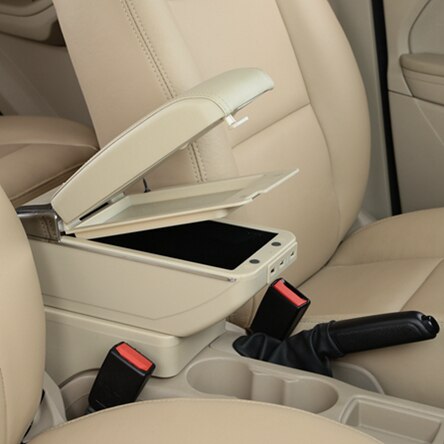 Accoudoir central en cuir synthétique pour ford ecosport, boîte de rangement, porte-gobelet, cendrier, accessoire de style automobile: D styke beige