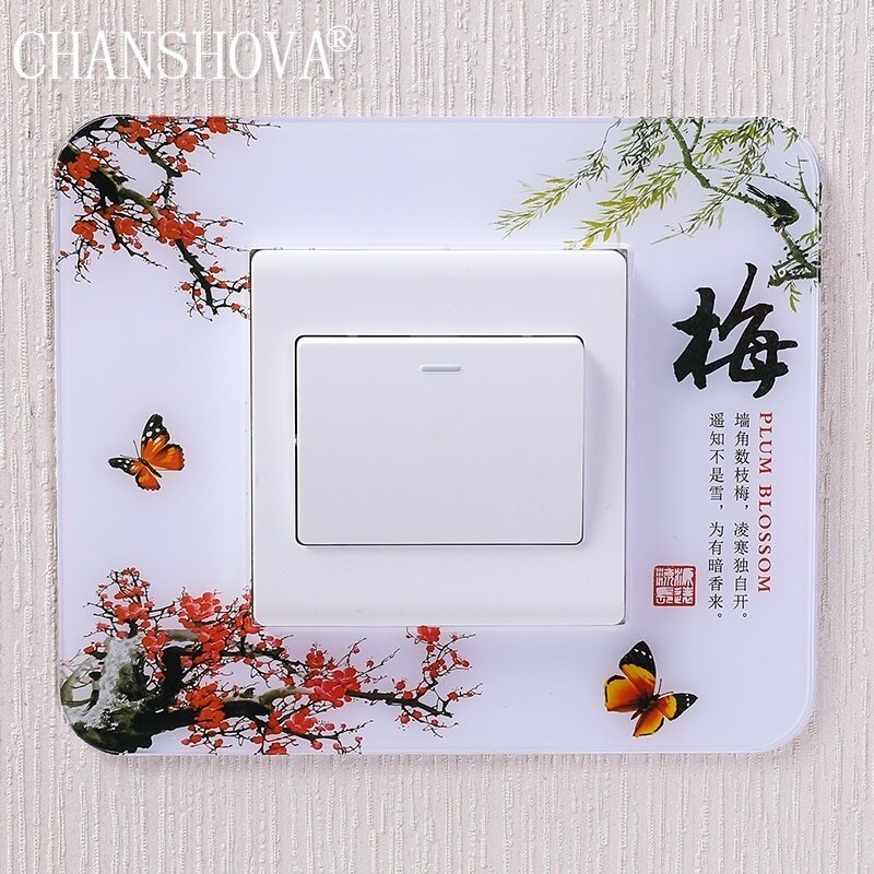 Traditional chinese style Acrylic Socket switch sticker Wall stickers Home decor Living room decoration Light switch cover plate